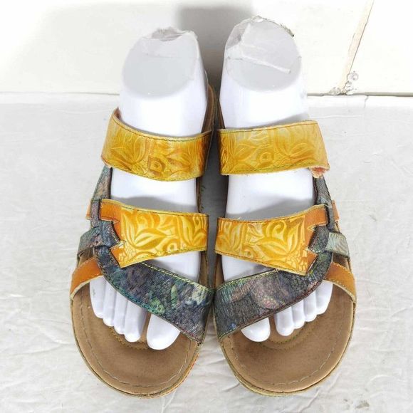 Spring Step Women's Ciro 39 US8-8,5 Leather Yellow Floral strappy Wedge sandals - Picture 3 of 13